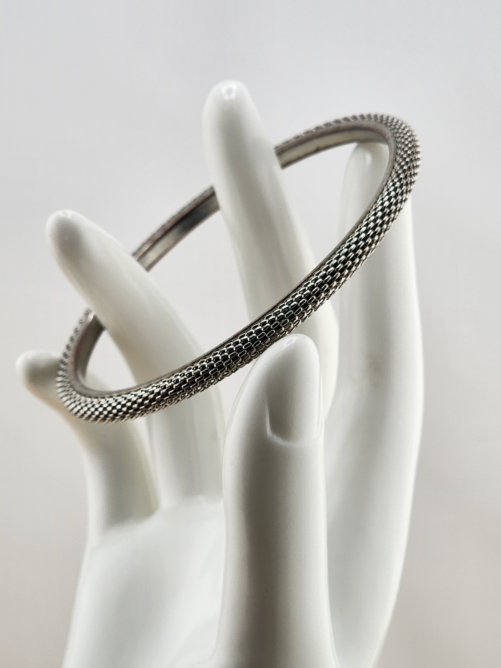 8in Silver Tone  Textured Bangle Bracelet - Silver C04